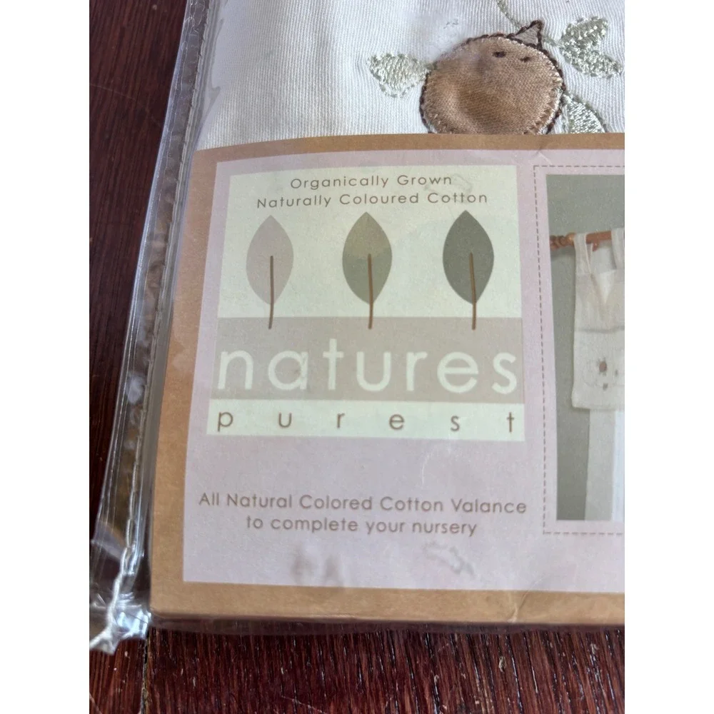 Natures Purest Organic Cotton Nursery Valance Hug Me Bear Embroidered Cream